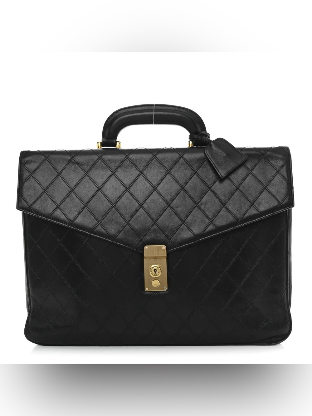 Authentic CHANEL black leather wild stitch vintage unisex briefcase laptop bag